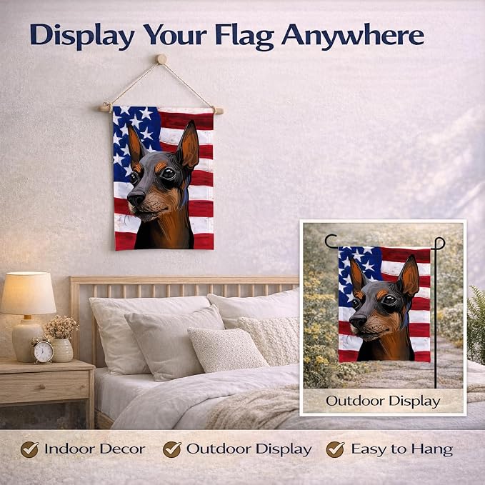 Caroline's Treasures CK6743GF Toy Manchester Terrier American Flag Garden Flag Mailbox Flag Decorative Yard Flag Banner Outside Patio Artwork Yard Flower Beds, Garden Size, Multicolor