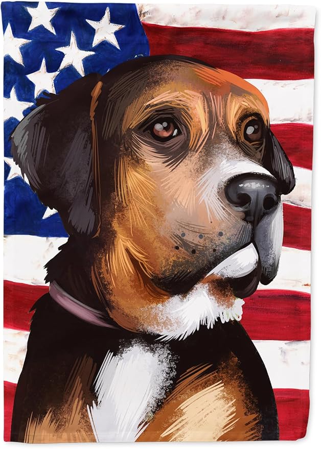 Caroline's Treasures CK6414CHF Austrian Black and Tan Hound American Flag House Flag Large Porch Sleeve Pole Decorative Outside Yard Banner Artwork Wall Hanging, Polyester, House Size, Multicolor