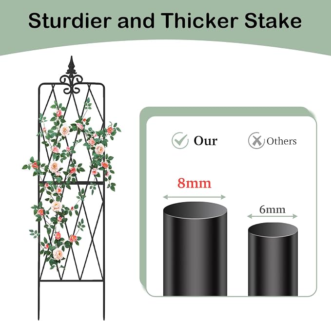 Garden Trellis for Climbing Plants Outdoor, 62"X15" Metal Trellises, Decorative Garden Fencing Flower Trellis with Durable Powder Coating for Vines Plant Rose, Vegetable Support, Black (2, Pattern-A)
