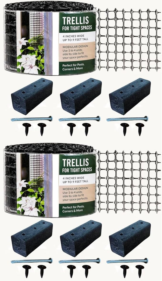 Deck Post Trellis for Clematis, 9 Ft x 4 in, 2 Pack, Scroll Trellis | Fits deck posts, porch columns and mailbox posts. Supports clematis and climbing vines in narrow spaces.