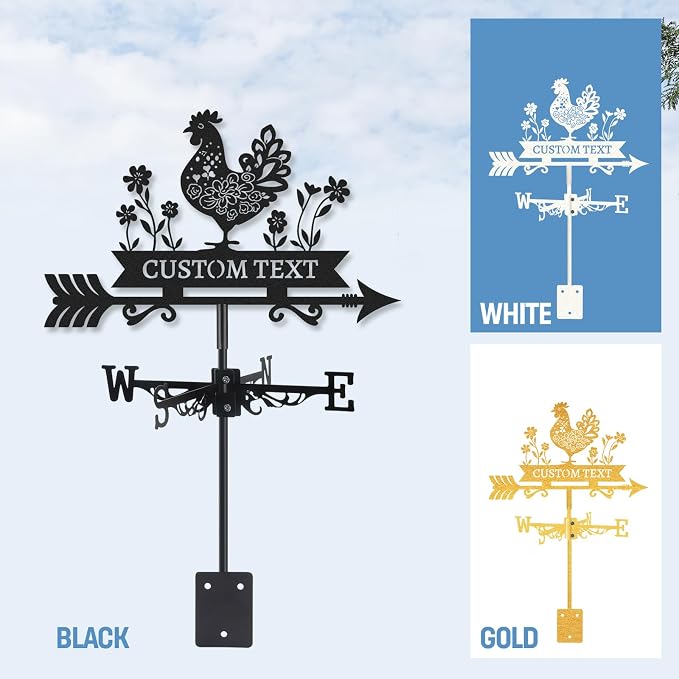 Personalized Metal Weather Vane, Custom Name Weathervane, Chicken Coop Signs, Weather Vanes for Outside, Wind Vanes for Farmhouse Yard Shed Decor, Housewarming Gifts Color04