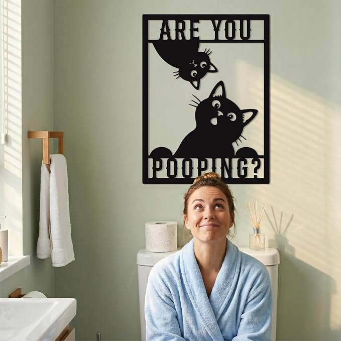 Custom Funny Cat Are You Pooping Metal Wall Art Sign, Personalized Bathroom Humor Decor, Cute Cat Toilet Sign, Quirky Restroom Wall Decor, Funny Gift for Cat Lovers