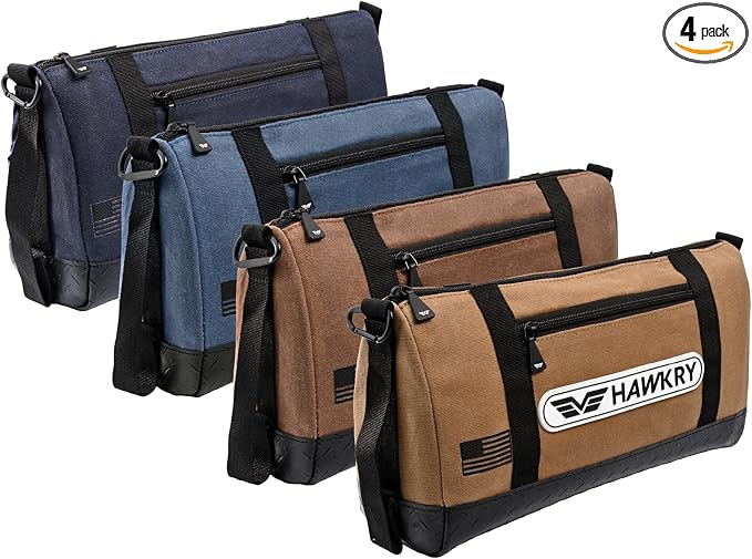 HAWKRY Canvas Tool Pouch Set (4 Pack) – Heavy Duty Tool Organizer Bags with Zipper, Durable Small Tool Bags for Electricians, Contractors, Mechanics and Hardware Storage