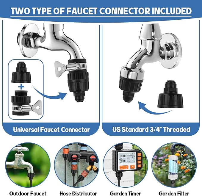 Kalolary Misting Cooling System, 100ft Misters for Outside Patio with Water Filter, 100FT(30M) Misting Line, 30 Brass Mist Nozzles & 2 PE Adapters 3/4" Outdoor Mister for Backyard Garden Greenhouse