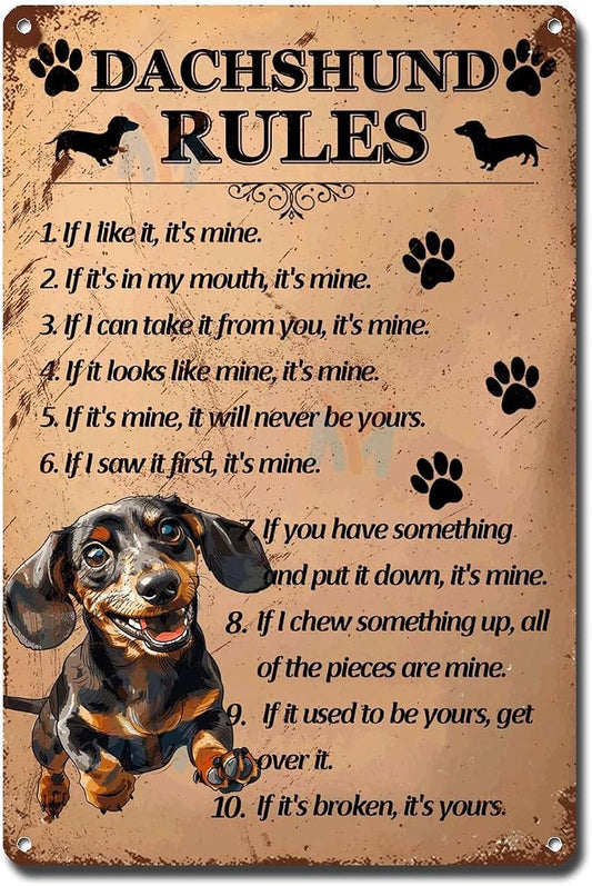 Metal Sign Tin Sign Vintage Wall Art Dachshund Rules Metal Signs Vintage for Restaurant 12×16 Inches