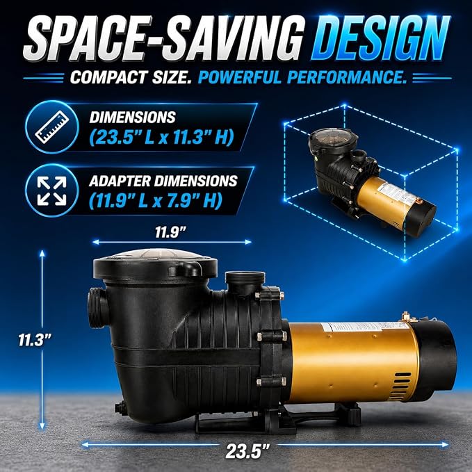 XtremepowerUS Dual Speed In-Ground Swimming Pool Pump Spa High Flow 1.5" NPT With Slip-On Fitting Included, Filter Basket, 230V