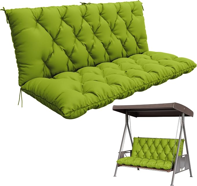 Porch Swing Cushion with Backrest,Waterproof Bench Cushion for Outdoor Furniture,2-3 Seater Replacement Thickened 5 in swing cushion,with Ties,Patio,Outdoor,Backyard and Garden (Grass Green,60x40 in)