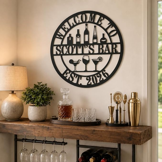 Personalized Metal Bar Sign,Custom Name Pub Wall Decor for Home Bar Man Cave Cocktail Lounge Party Room Club Garage Gift