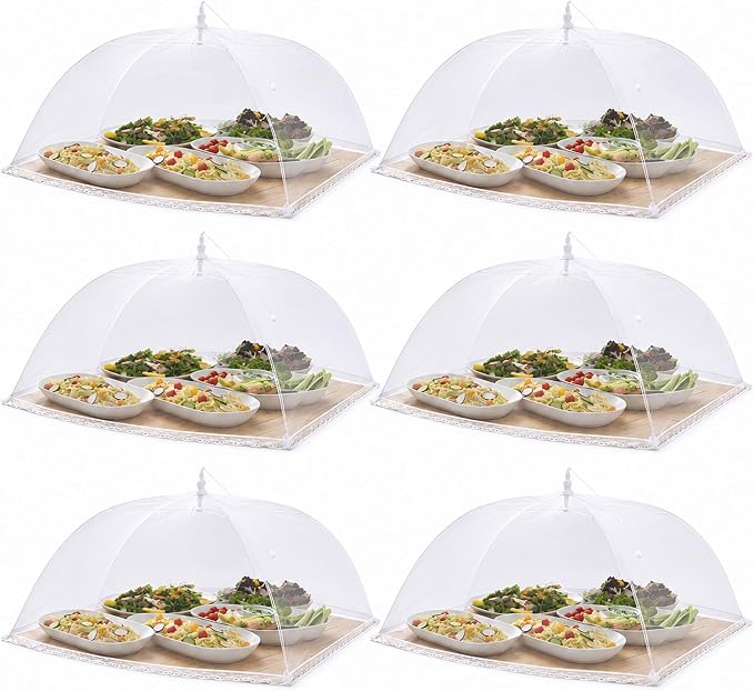 Simply Genius Pop-Up Mesh Food Covers for Outdoors - 6 Pack Extra Large 39" x 24", White, Collapsible & Reusable - Buffet Food Covers & Bug-Net Tent for Picnic, Party & Camping