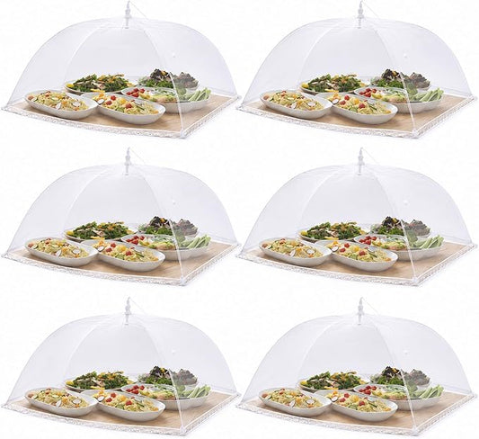 Simply Genius Pop-Up Mesh Food Covers for Outdoors - 6 Pack Extra Large 39" x 24", White, Collapsible & Reusable - Buffet Food Covers & Bug-Net Tent for Picnic, Party & Camping