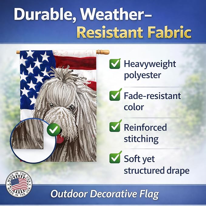 Caroline's Treasures CK6594CHF Komondor American Flag House Flag Large Porch Sleeve Pole Decorative Outside Yard Banner Artwork Wall Hanging, Polyester, House Size, Multicolor