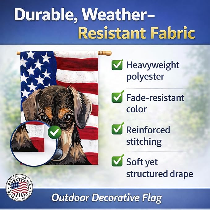 Caroline's Treasures CK6699CHF Serbian Hound Dog American Flag House Flag Large Porch Sleeve Pole Decorative Outside Yard Banner Artwork Wall Hanging, Polyester, House Size, Multicolor