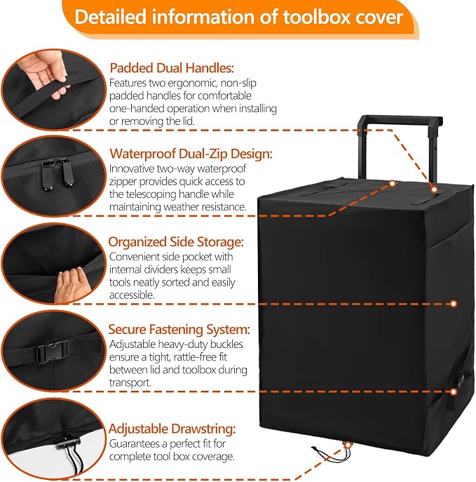 Rolling Tool Box Cover for Stackable Tool Box System with Wheels,Utility Storage 600D Waterproof Dustprood foldable Tool Chest Organizer Covers Accessories for Outdoor/Indoor Black,Cover Only