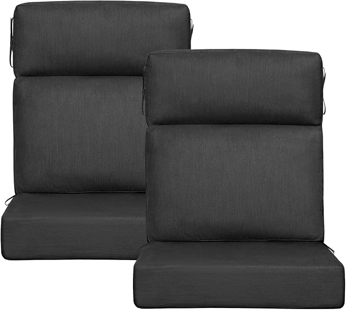Sunbrella Outdoor High Back Chair Cushion, 2 Pack 44x21 inches Patio Chair Cushions Water Repellent Rocking Cushions Indoor Furniture Seat Pad, Spectrum Carbon