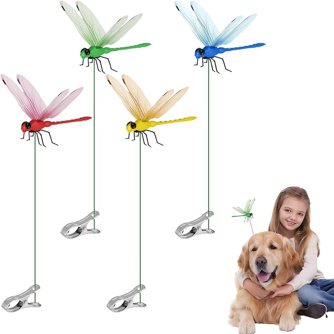 4 Pcs Dragon Fly Clips for Bugs Repel Lent - Lifelike Outdoor Decorative Dragonflies for Patio, Porch, Plants, Yard and Backpack, Waterproof Summer Garden Ornaments