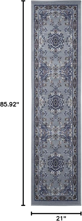 Home Dynamix Premium Sakarya Traditional Medallion Border Area Rug, Silver, 1'9"x7'2" Runner