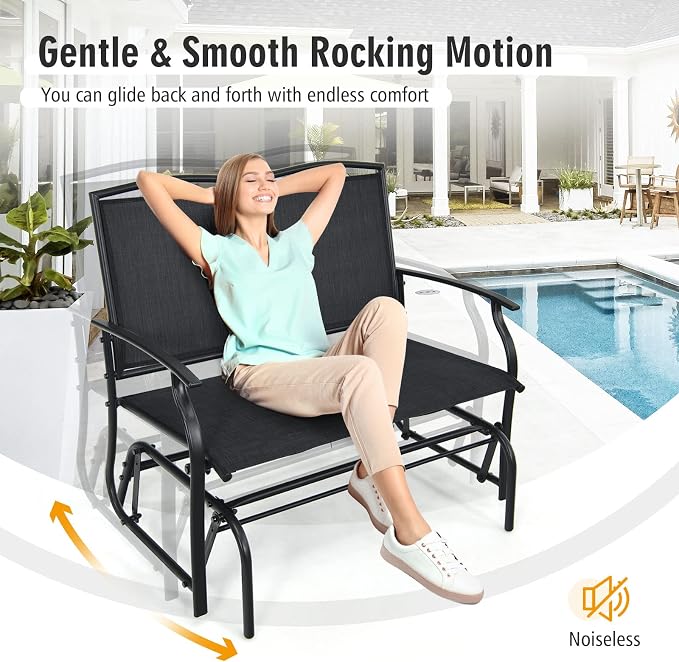 Outdoor Swing Glider Chair for 2 Persons, Rocking Seating Patio Bench w/Coated Steel Frame, Patio Loveseat for Backyard, Garden (Black)