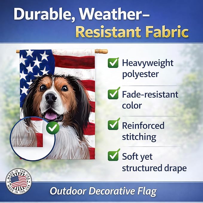 Caroline's Treasures CK6595CHF Kooikerhondje American Flag House Flag Large Porch Sleeve Pole Decorative Outside Yard Banner Artwork Wall Hanging, Polyester, House Size, Multicolor