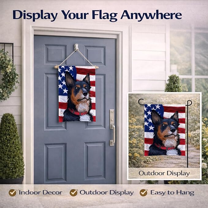 Caroline's Treasures CK6752GF Welsh Sheepdog American Flag Garden Flag Mailbox Flag Decorative Yard Flag Banner Outside Patio Artwork Yard Flower Beds, Garden Size, Multicolor