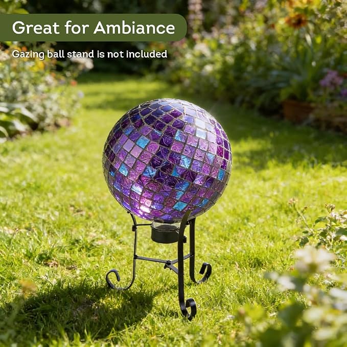 Lily's Home Colorful Mosaic Glass Gazing Ball, Designed with a Stunning Holographic Petal Mosaic Pattern to Bring Color and Reflection to Any Home and Garden, Purple Mirrors (10" Diameter)