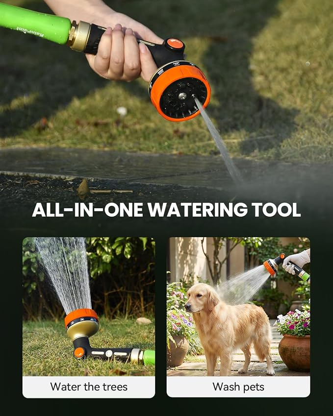 RAINPOINT Garden Hose Nozzle Heavy Duty - 100% Metal Thumb Control Spray Nozzles for Garden Hose High Pressure, 10 Patterns Water Hose Nozzle for Car Wash, Watering Lawn and Pets, Orange2, 2 Pack