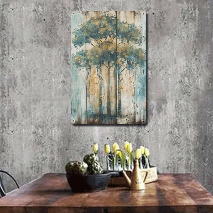 Metal Sign Tin Sign Vintage Wall Art Shabby Chic Umbrella Tree Tin Sign for Vintage Wall Art Rustic Home Decor and Distressed Wood Pan Garden Sign for Restaurant 6×8 Inches