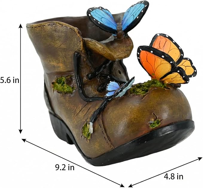 Unique Rustic Boot Planter for Outdoor Indoor Plants - Colorful Resin Pot with Butterfly for Garden Farmhouse Office Decor - Cute Decorative Pot for Succulents Flowers