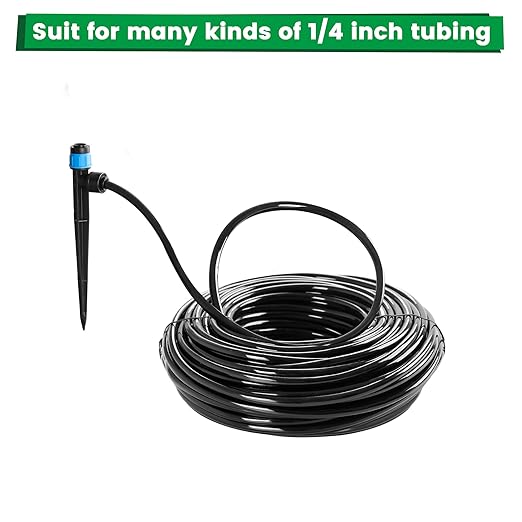 MIXC 30pcs Quick-Connect Drip Irrigation Emitters Fan Shape for 1/4" Drip Irrigation Tubing - Adjustable Push-to-Connect 360° Drip Emitters Vortex on 5.5" Sturdy Stake for Irrigation System