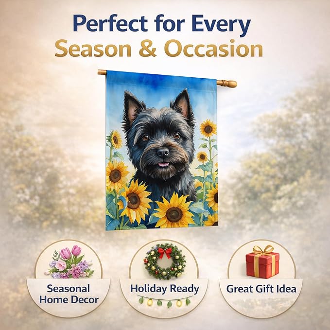Caroline's Treasures DAC6043CHF Cairn Terrier in Sunflowers House Flag Large Porch Sleeve Pole Decorative Outside Yard Banner Artwork Wall Hanging, Polyester, House Size, Multicolor