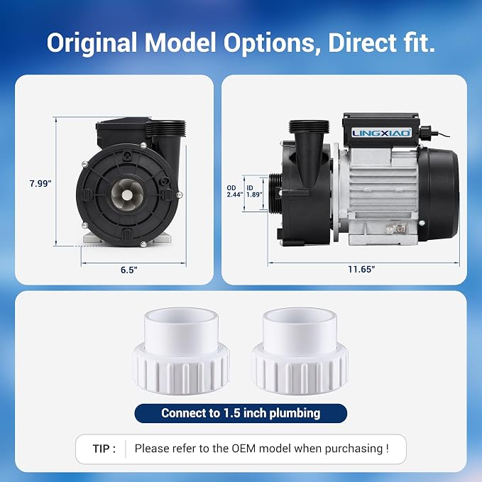Hot Tub Circulation Pump 230V,63GPM,1.5in (Model: WTC50M-Standard) | LX Pump 100% Copper Motor, High Efficiency, Low Noise, Replace OEM Models