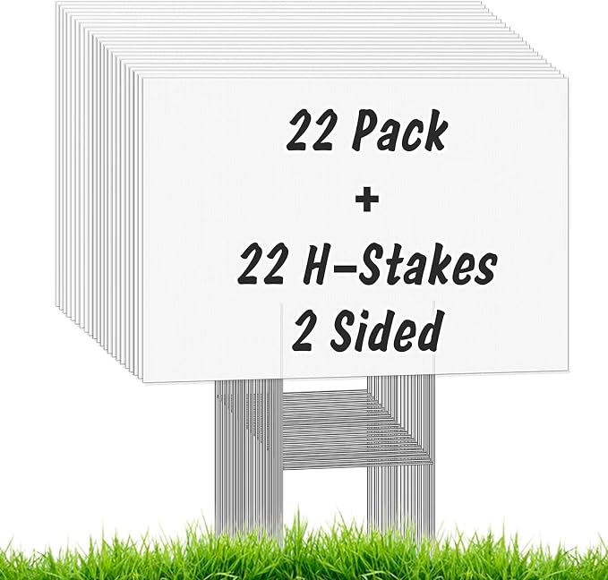 22Pcs Blank Yard Signs with Stakes, IKAYAS 17X12inch White Garden Yard Signs Yard Sale Signs Corrugated Plastic Signs for Party Decorations,Garage Sale, Guidepost, Open House