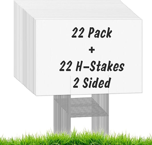 22Pcs Blank Yard Signs with Stakes, IKAYAS 17X12inch White Garden Yard Signs Yard Sale Signs Corrugated Plastic Signs for Party Decorations,Garage Sale, Guidepost, Open House