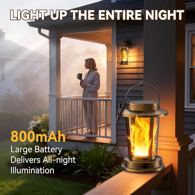 Solar Lanterns Outdoor Waterproof, Upgraded Flickering Flame Solar Lights Outdoor, Solar Powered Lanterns Decorative, Hanging Solar Lantern for Garden Yard Patio Path Porch Tree Decor 4 Pack(Copper)
