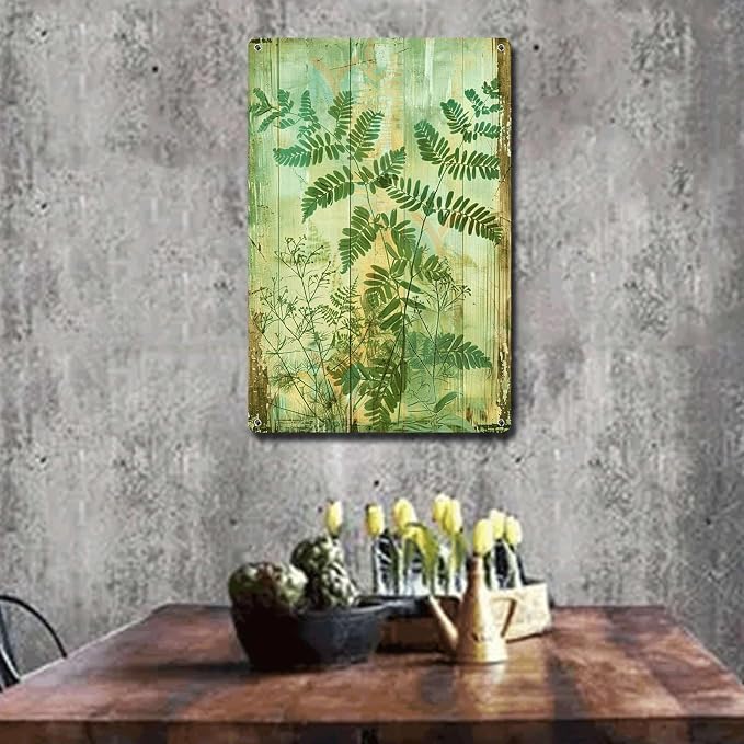 Metal Sign Tin Sign Vintage Wall Art Vintage Rustic Maidenhair Fern Tin Sign for Feathery Fronds Display Shabby Chic Style and Corrosi Funny Gardening Gift for Room 6×8 Inches