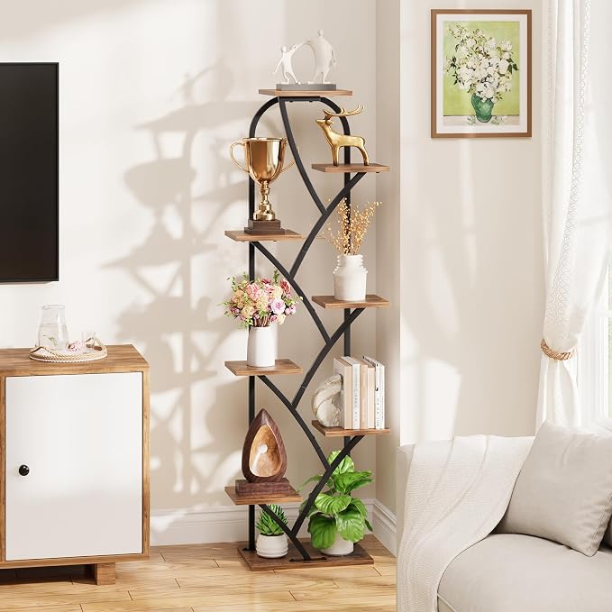Indoor Plant Stand with Grow Lights, 8 Tiered, 59.5" Tall | Plant Shelf, Flower Holder, Heavy Duty Anti-rust Iron Pipes, Water-resistant & Anti-corrosive Wood, Auto Timer
