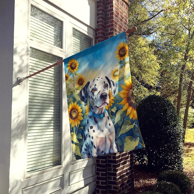 Caroline's Treasures DAC6067CHF Dalmatian in Sunflowers House Flag Large Porch Sleeve Pole Decorative Outside Yard Banner Artwork Wall Hanging, Polyester, House Size, Multicolor