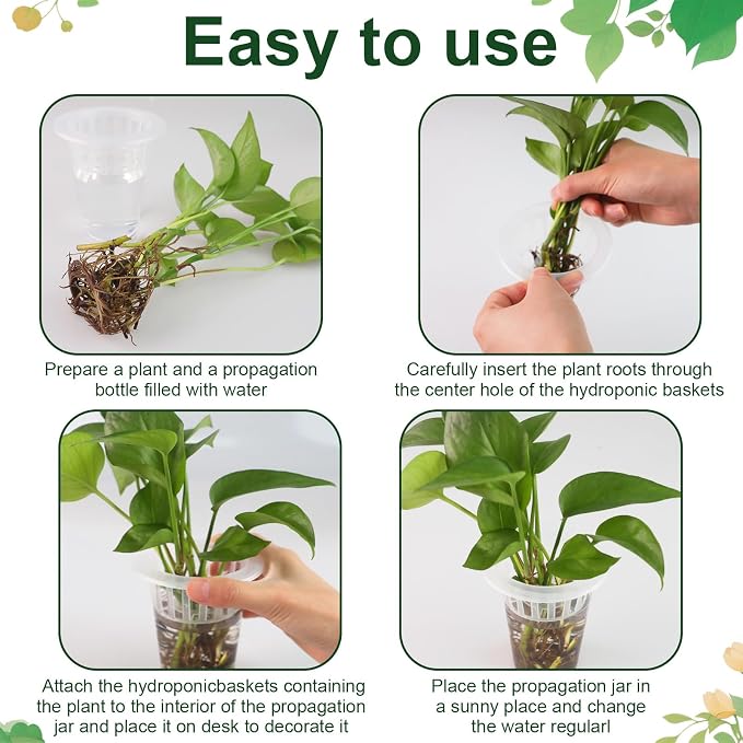 50 Pack Plastic Nursery Pots for Plants Terrarium Plant Propagation Station Tabletop Planting Vase with Hydroponic Baskets 4.5 In Clear Hydroponic Seed Pots for Indoor Plants Home Office Desktop Decor