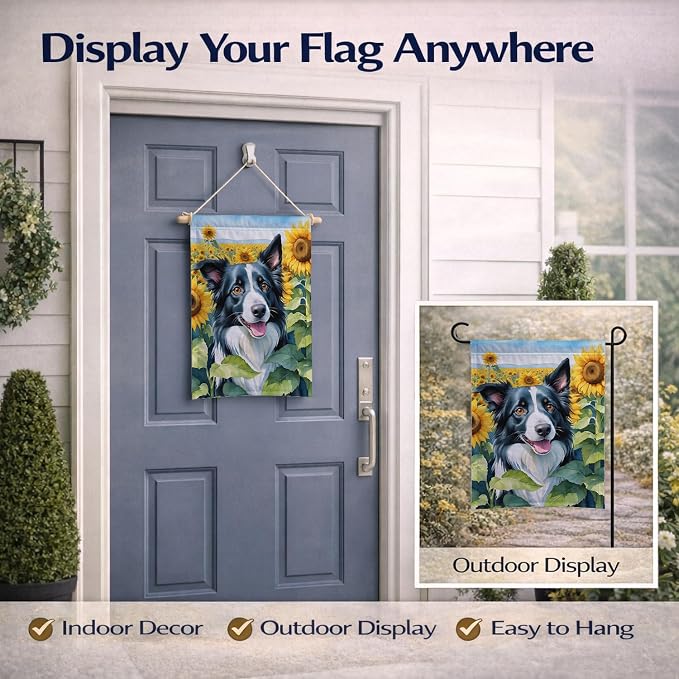 Caroline's Treasures DAC6031GF Border Collie in Sunflowers Garden Flag Mailbox Flag Decorative Yard Flag Banner Outside Patio Artwork Yard Flower Beds, Garden Size, Multicolor