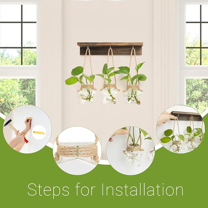 XXXFLOWER Wall Hanging Propagation Station with 3 Star-Shaped Glass Vase, Plants Propagation Stations for Hydroponics Living Room Office Decoration,Unique Gardening Gifts for Plant Lover