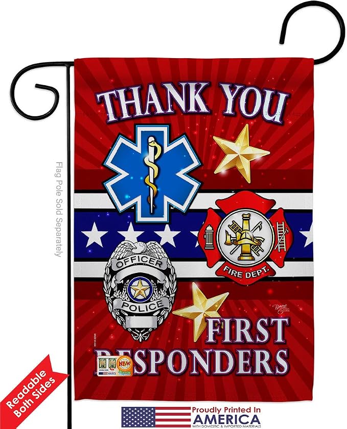 First Responders Garden Flag 2pcs Pack EMT Paramedic EMS Nurse Emergency Medical Technician Supoort Breeze Decor Official House Tapestry Door Sign Grave Decoration For Cemetery Thank You Banner Small Yard Gift Made In USA