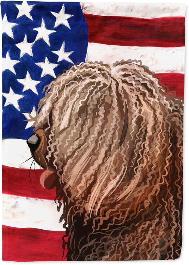 Caroline's Treasures CK6719GF Spanish Water Dog American Flag Garden Flag Mailbox Flag Decorative Yard Flag Banner Outside Patio Artwork Yard Flower Beds, Garden Size, Multicolor