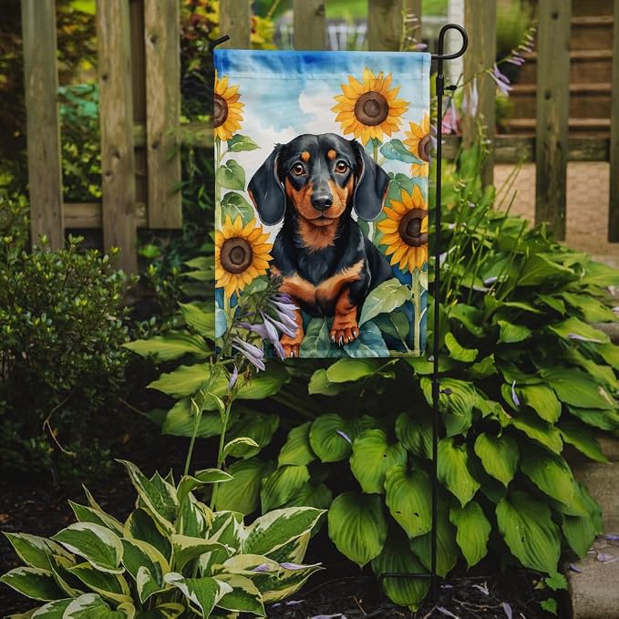 Caroline's Treasures DAC6066GF Dachshund in Sunflowers Garden Flag Mailbox Flag Decorative Yard Flag Banner Outside Patio Artwork Yard Flower Beds, Garden Size, Multicolor