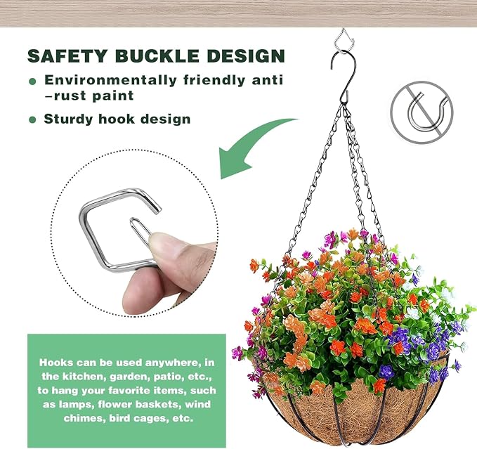 60 PCS 304 Stainless Steel Screw Hooks Kit, Ceiling Hooks for Hanging Plants, String Lights and Wind Chimes, Screw In Hooks with Locking Clip, Outdoor Hanging Hooks with Anchors and Driver Tool
