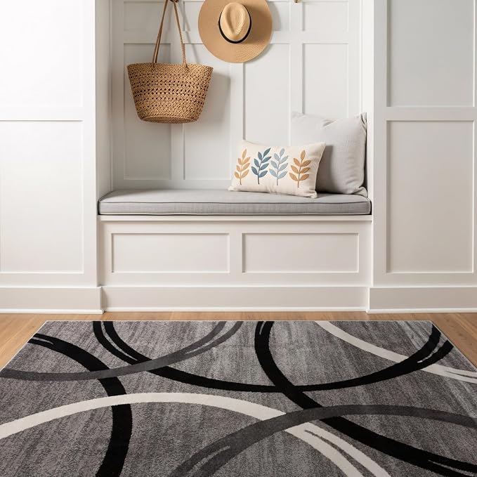 Rugshop Wavy Circles Jute Backing Living Room Office Area Rug Gray 4' x 6' | Rectangular, Size 4' x 6', Bedroom, Dining Room, Home Office, Kitchen, Entryway, Hallway, Nursery, Kids Room, Guest Room