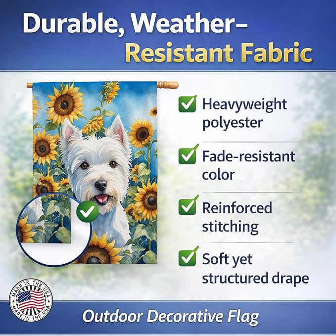 Caroline's Treasures DAC6173CHF Westie in Sunflowers House Flag Large Porch Sleeve Pole Decorative Outside Yard Banner Artwork Wall Hanging, Polyester, House Size, Multicolor