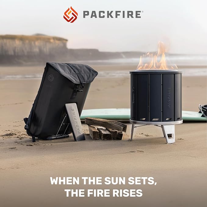 17” Portable Fire Pit for Camping - Collapsible & Folds Flat into Packable Carrying Case - Smokeless, Stainless Steel - Size Compares to Bonfire 19 - Perfect for Car, Overland Camping or RV