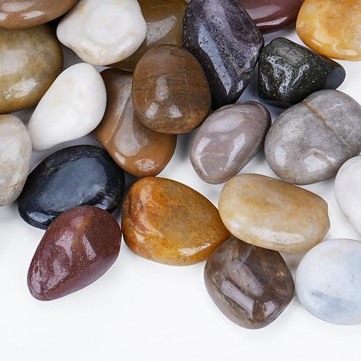 Pulovin 18lbs River Rocks for Plants, 1-1/2 inch Decorative Garden Rocks Outdoor Landscaping, Large Polished Natural Stone for Walkways, Yard, Vases, Crafts