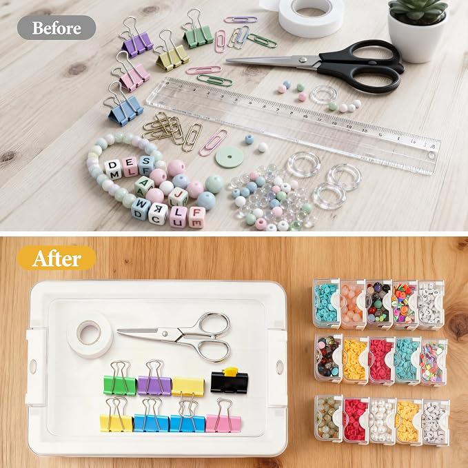 kowaku Bead Storage Box Grids Box Rectangle Storage Case Container Transparent, 24 Grids