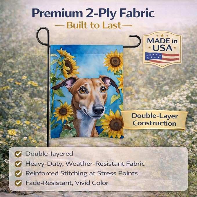 Caroline's Treasures DAC6095GF Greyhound in Sunflowers Garden Flag Mailbox Flag Decorative Yard Flag Banner Outside Patio Artwork Yard Flower Beds, Garden Size, Multicolor