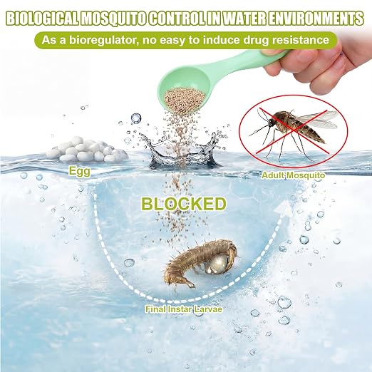 Mosquito Larvae Pouches Dissolves in Water with Measuring Spoon Treats Up to 46200 Gallon 4.25% S-Methoprene IGR Biological Control Won't Harm Fish Bird EPA Certified Rain Bath Pool 350g